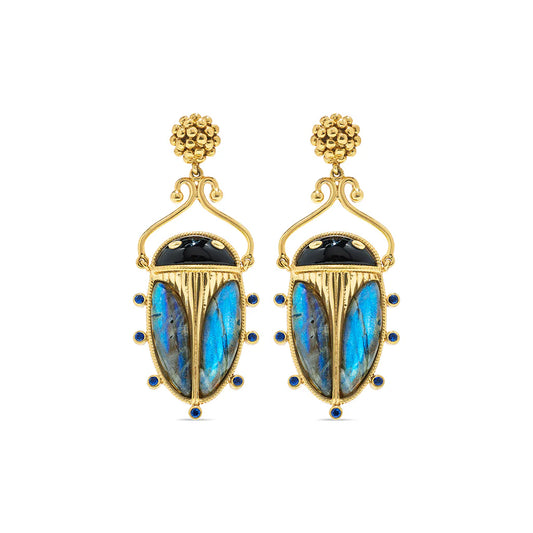 Capucine De Wulf Scarab Berry Drop Earrings - Blue Labradorite/Black Agate