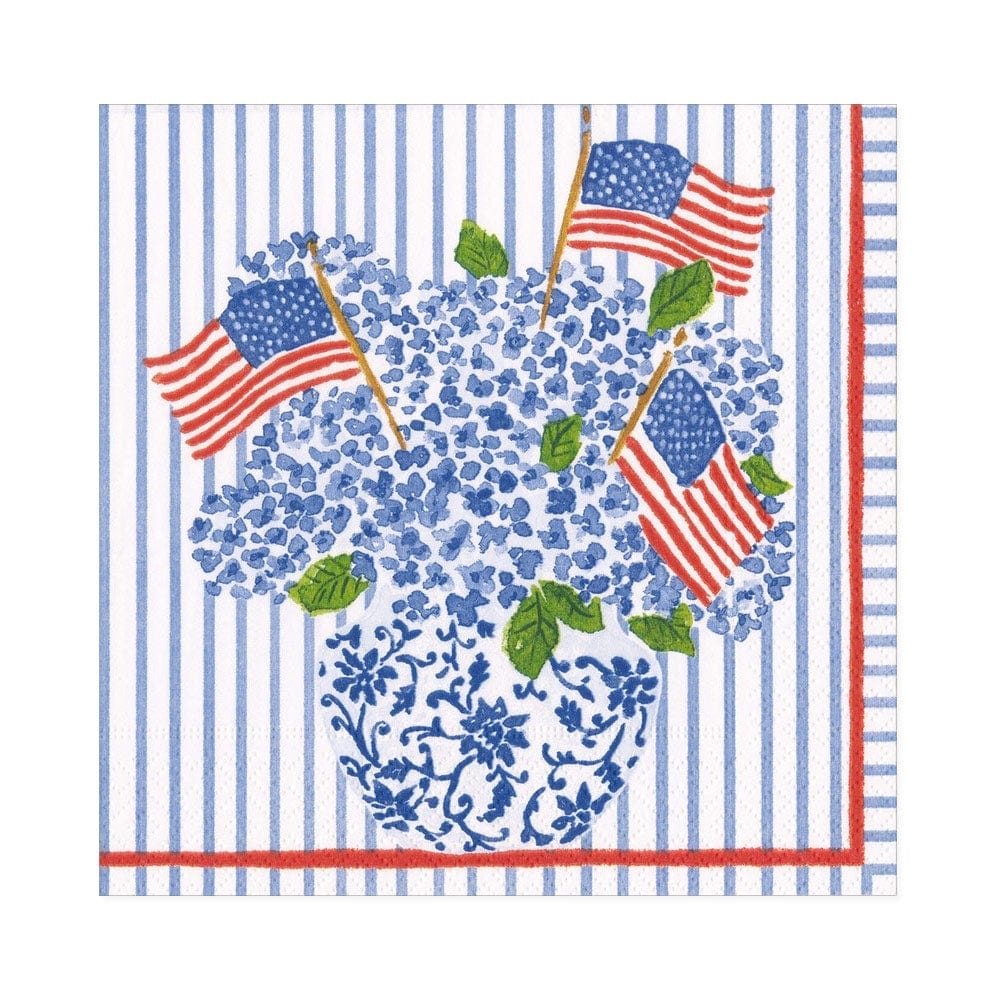 Caspari Luncheon Napkins: Flags and Hydrangeas