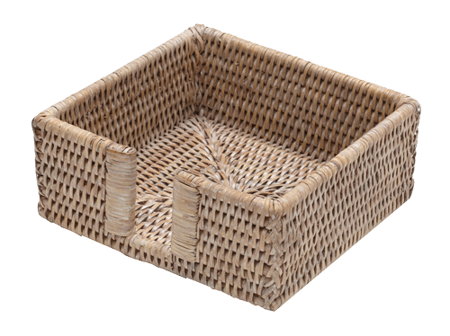 Caspari Rattan White Natural Cocktail Napkin Holder