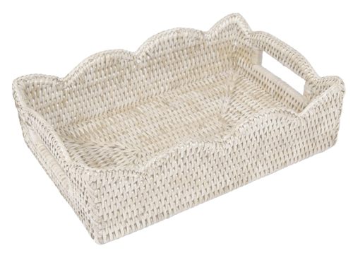 Caspari Cream Rattan Tray Scalloped