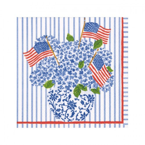 Caspari Cocktail Napkins: Flags and Hydrangeas