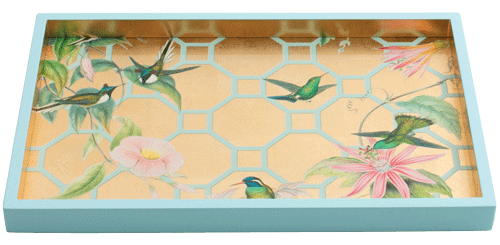 Caspari  Hummingbird Rec Tray Small Hummingbird Trellis 13.45"L x 9"W x 1"H