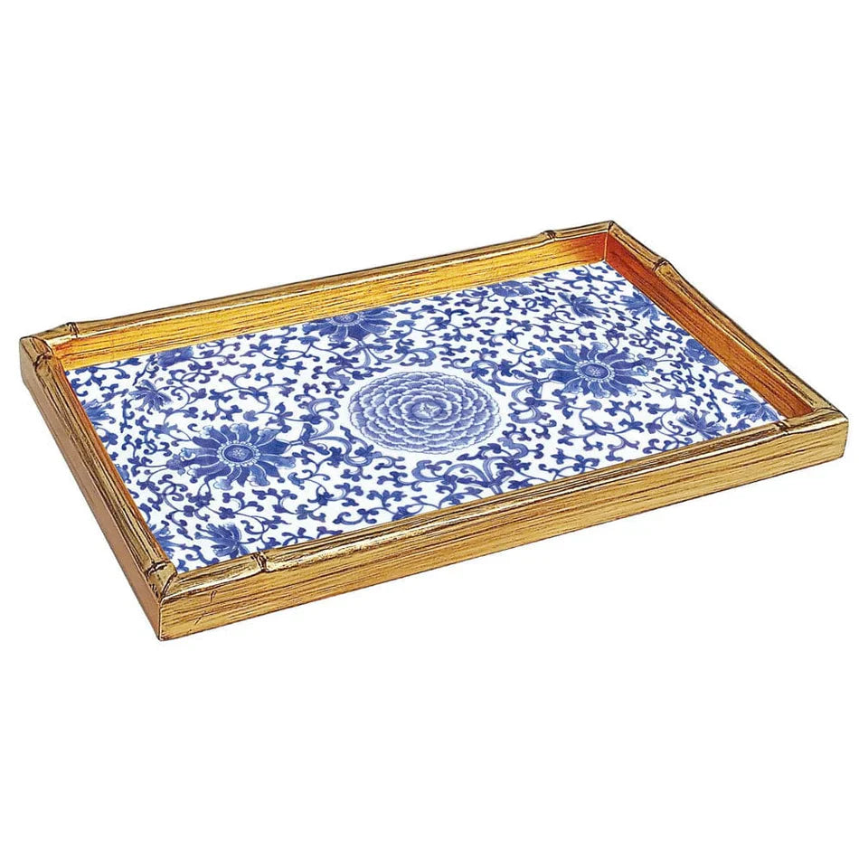 Caspari  Indigo Garden Blue/White Bamboo Edge Lacquer Vanity Tray
