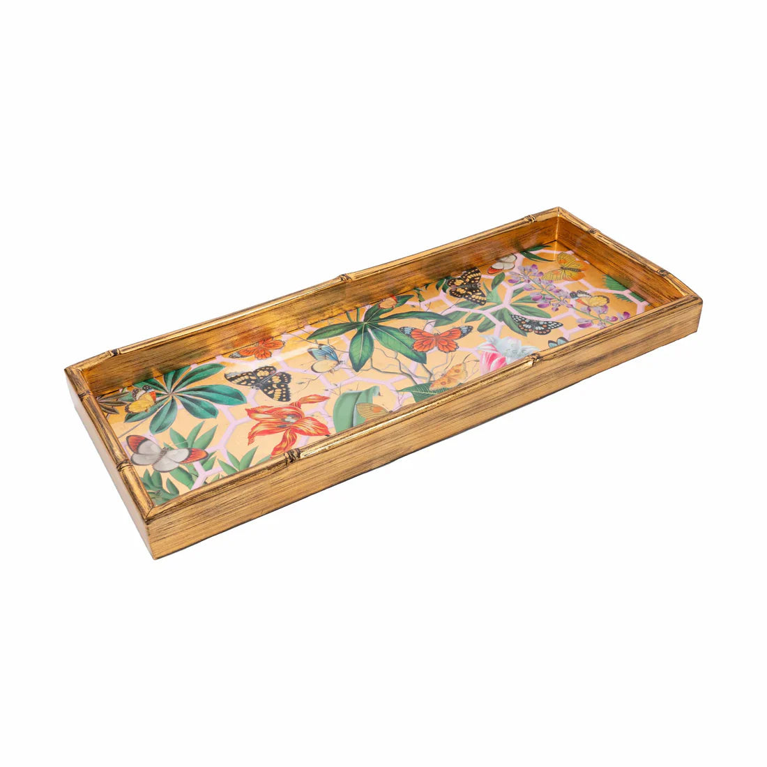 Caspari Kaleidoscope Bamboo Edge Lacquer Bar Tray