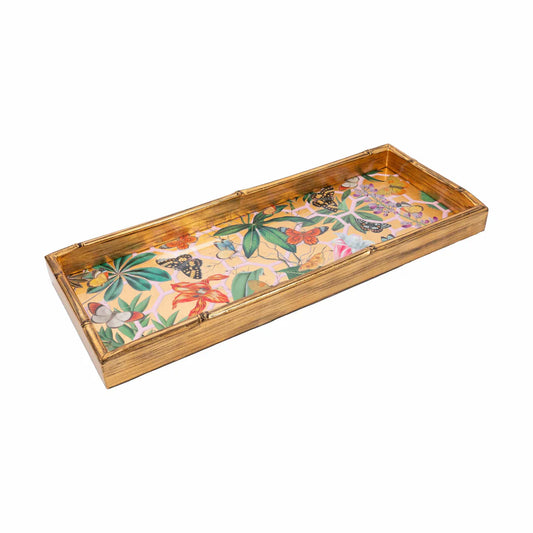 Caspari Kaleidoscope Bamboo Edge Lacquer Bar Tray