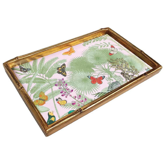 Caspari Tray Paradise Garden Bamboo Edge Lacquer Vanity Tray