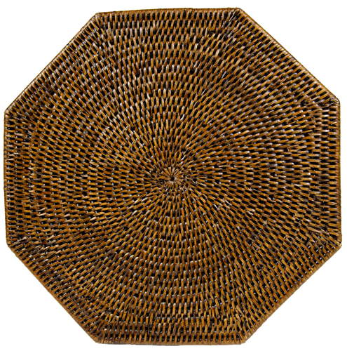 Caspari Rattan Octagonal Placemat-Natural