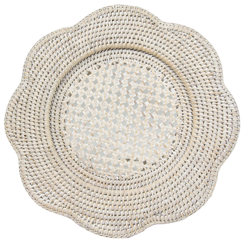 Caspari Scallop White Rattan Placemat Charger