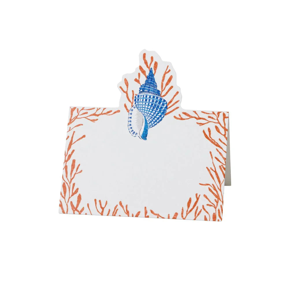 Caspari Shell Toile Coral Blue Place Cards