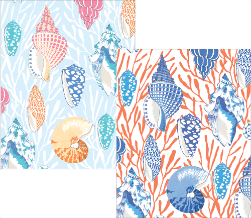 Caspari Shell Toile Assorted Boxed Note Cards - 10 Note Cards & 10 Envelopes