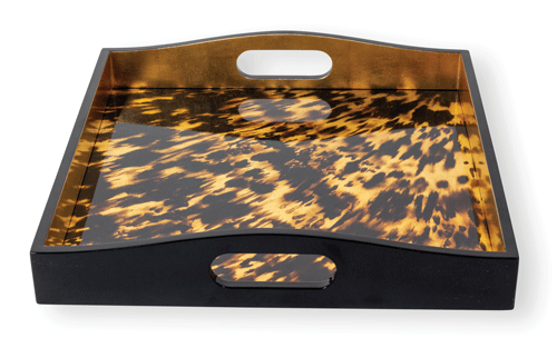 Caspari Tray: Tortoiseshell Lacquer Square Tray 14x14