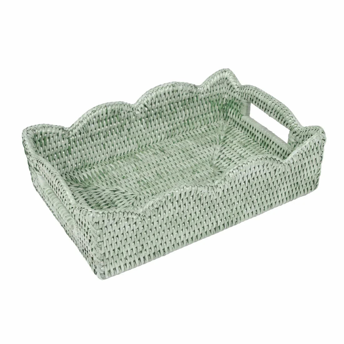 Caspari Green Scalloped Small Tray Rattan