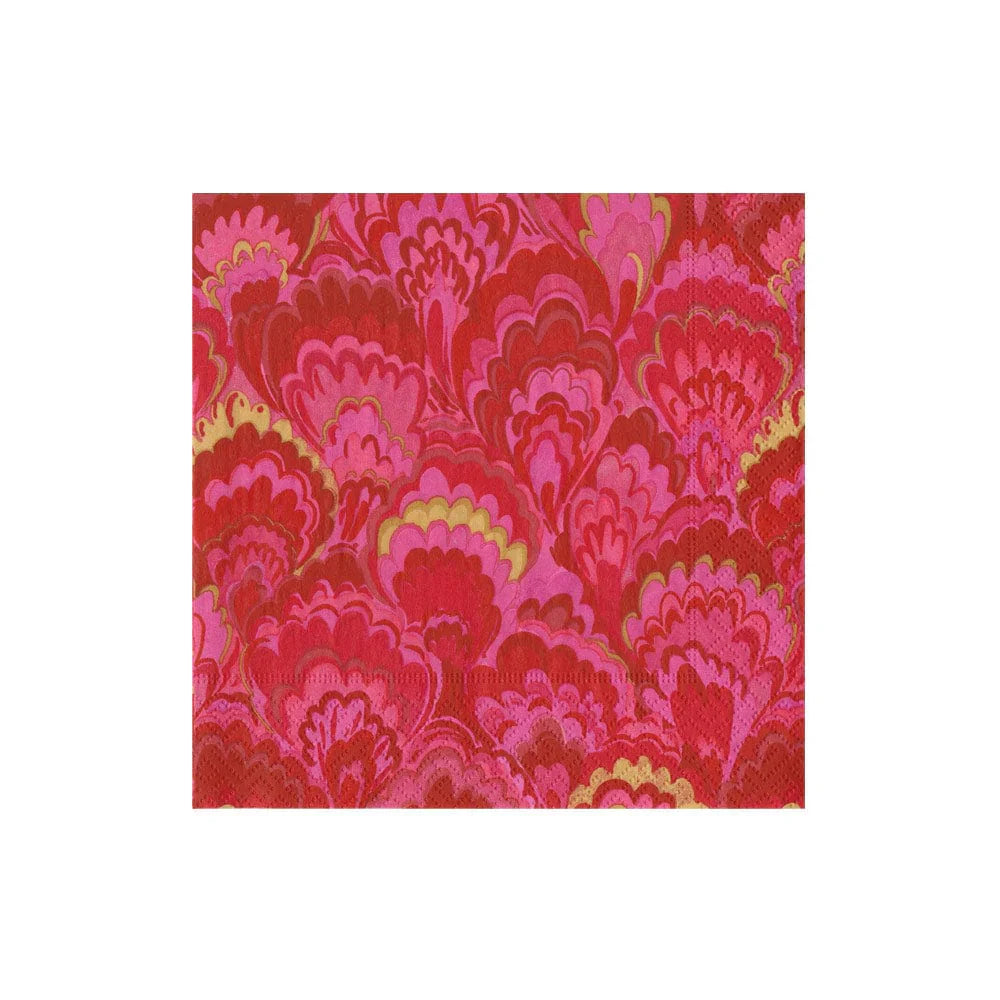 Caspari Marbled Ceramica Red & Fuchsia Cocktail Napkin