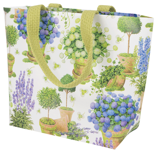 Caspari Potted Hydrangeas Small Tote Sz 8-1/2 X 5-3/4 X 2-1/2