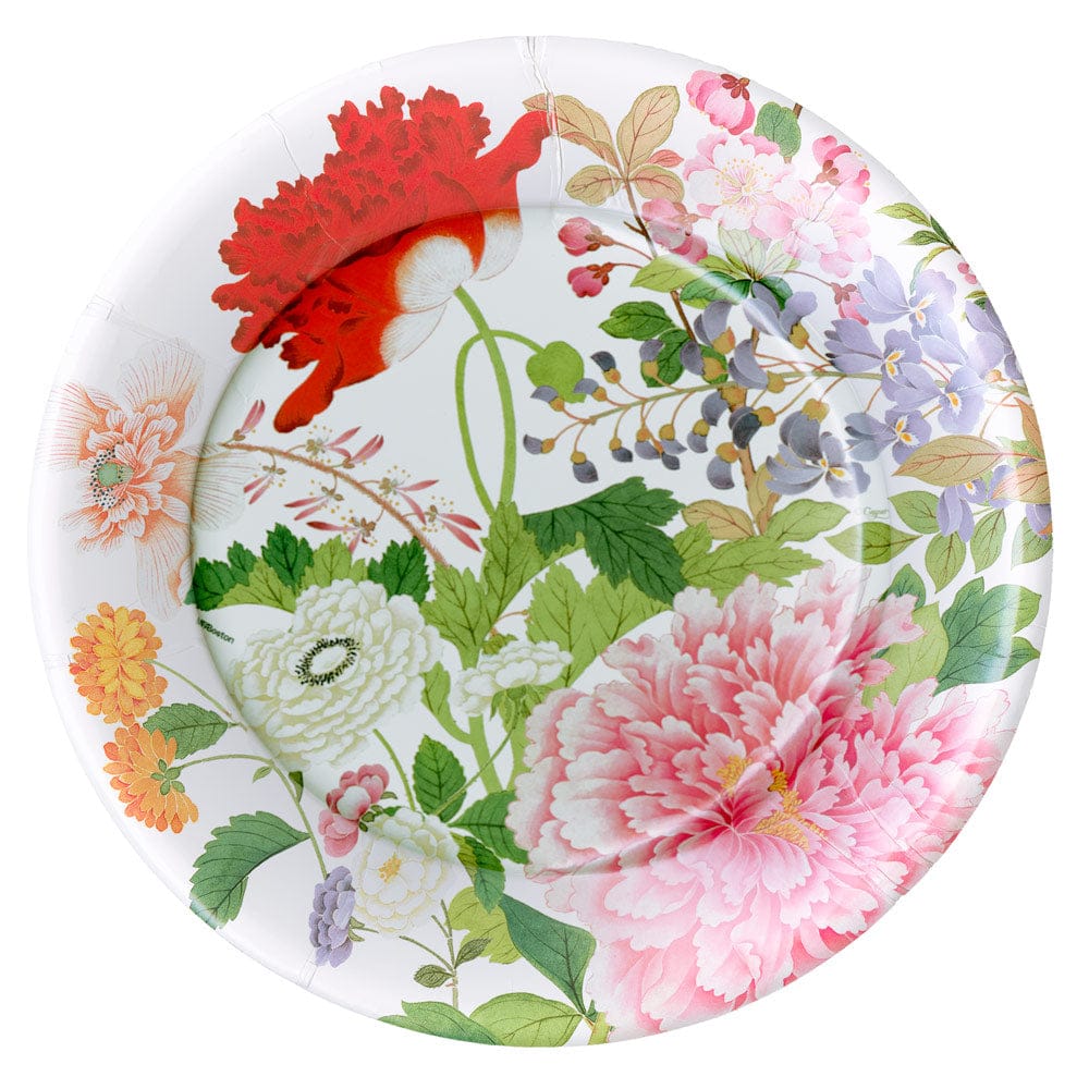 Caspari A Profusion of Flowers 2 White Luxury Paper Dinner Plates