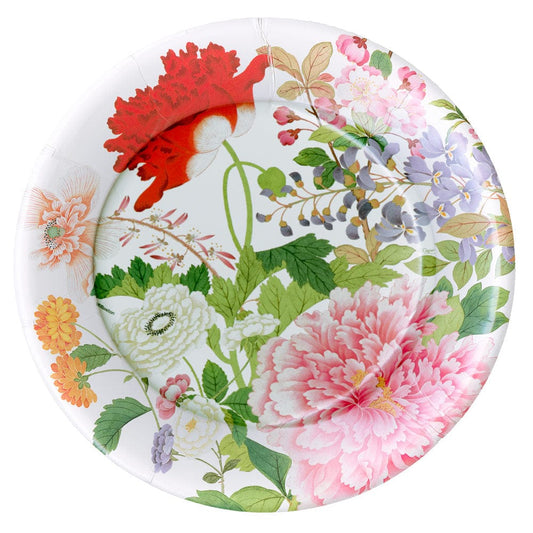 Caspari A Profusion of Flowers 2 White Luxury Paper Dinner Plates