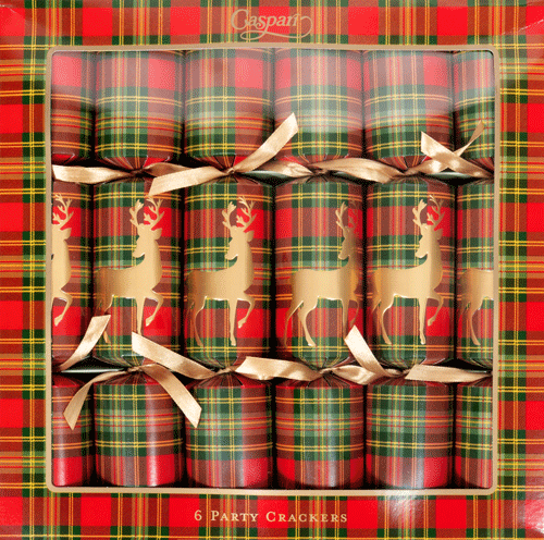 Caspari Reindeer Tartan Celebration Crackers - includes 6 Celebration Crackers