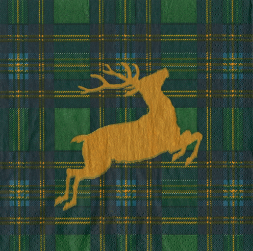Caspari  Reindeer Tartan Green Napkin Cocktail