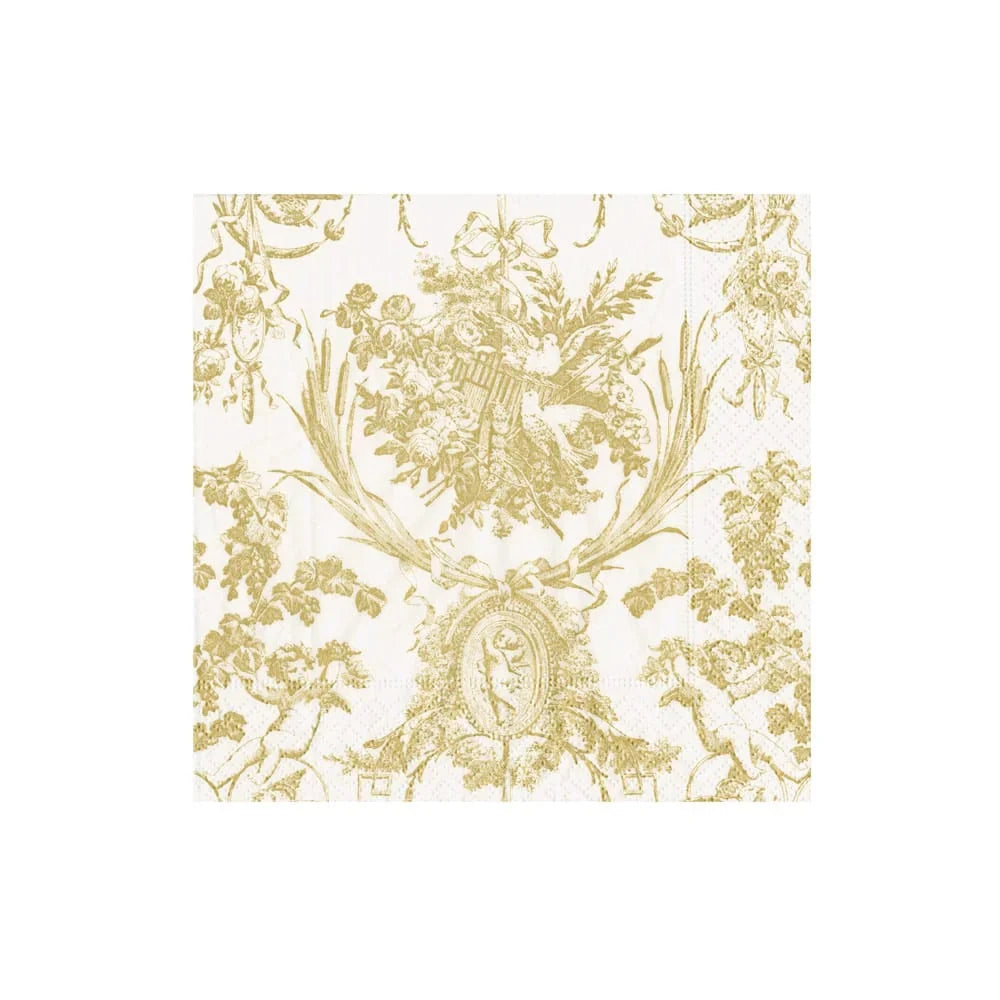 Caspari Romantic Toile Gold Napkin Cocktail