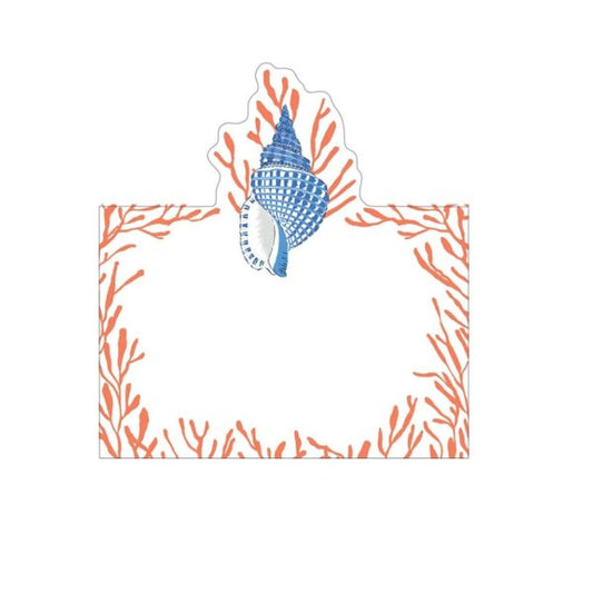 Caspari Shell Toile Coral Blue Place Cards Bulk Individual