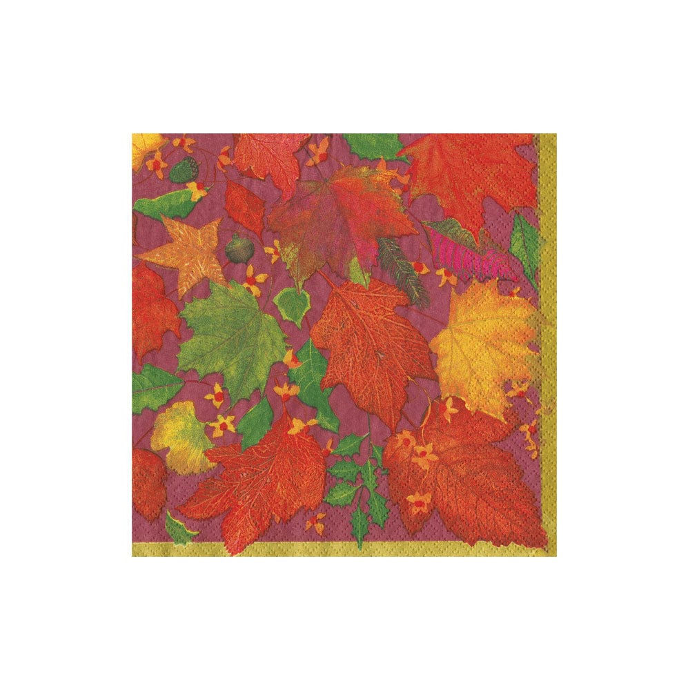 Caspari Swirling Leaves Burgundy Cocktail Napkins - includes 20 Cocktail Napkins