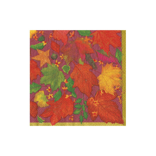 Caspari Swirling Leaves Burgundy Cocktail Napkins - includes 20 Cocktail Napkins