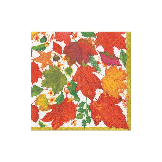 Caspari Swirling Leaves White Cocktail Napkins - includes 20 Cocktail Napkins