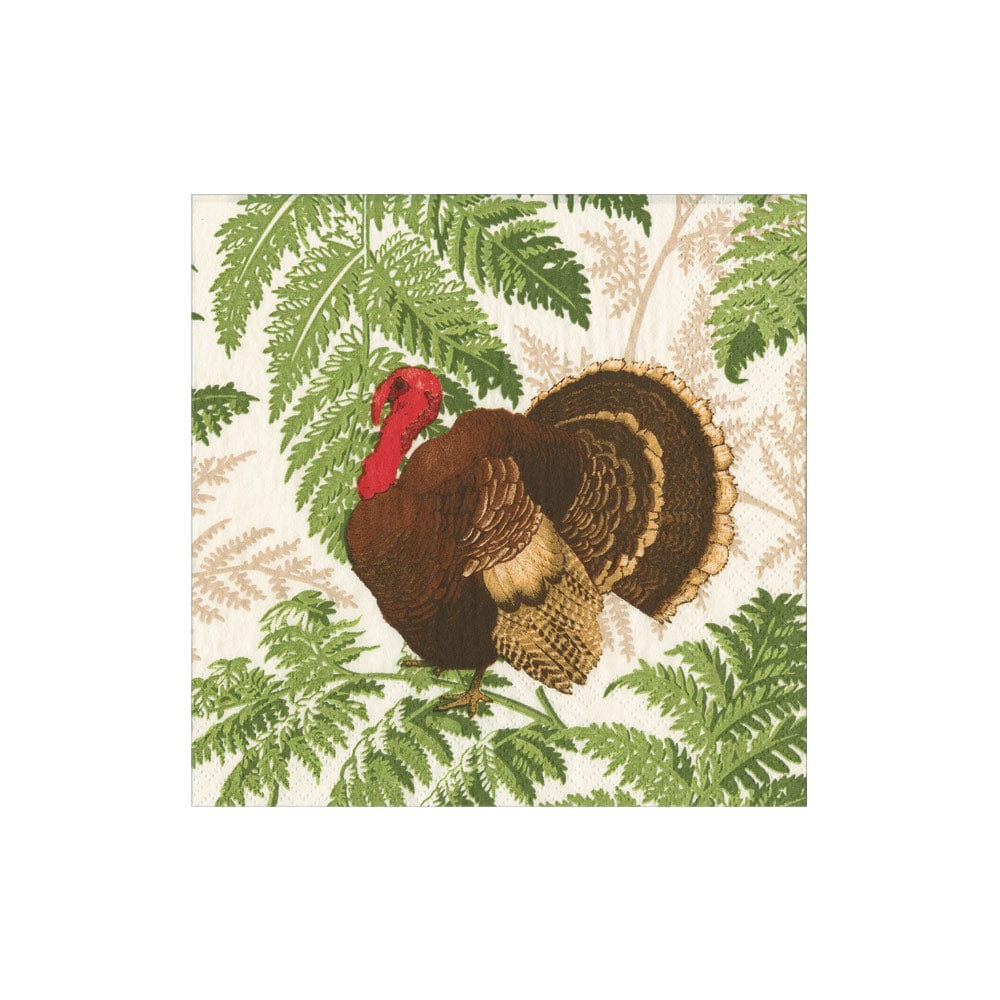 Caspari Turkey Among Ferns Cocktail Napkins - includes 20 Cocktail Napkins