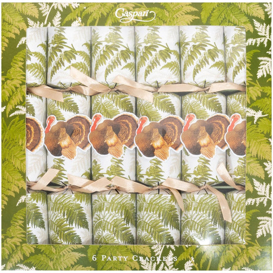 Caspari Turkey Among Ferns Celebration Crackers - includes 6 Celebration Crackers