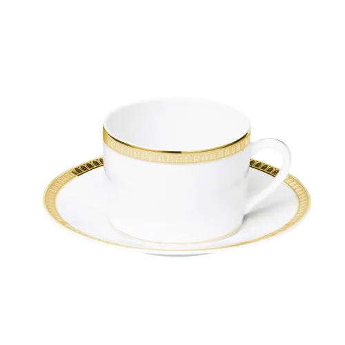 Christofle Malmaison Porcelain Teacup and Saucer Gold finish