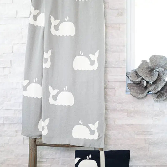 Darzzi Gray Whale Design Knit Cotton Baby Blanket