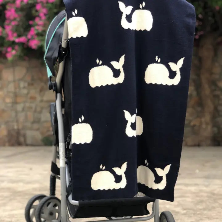 Darzzi Navy Whale Baby Blanket