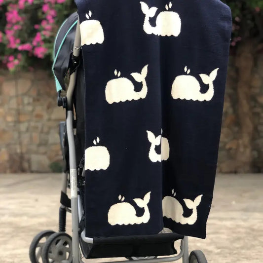 Darzzi Navy Whale Baby Blanket