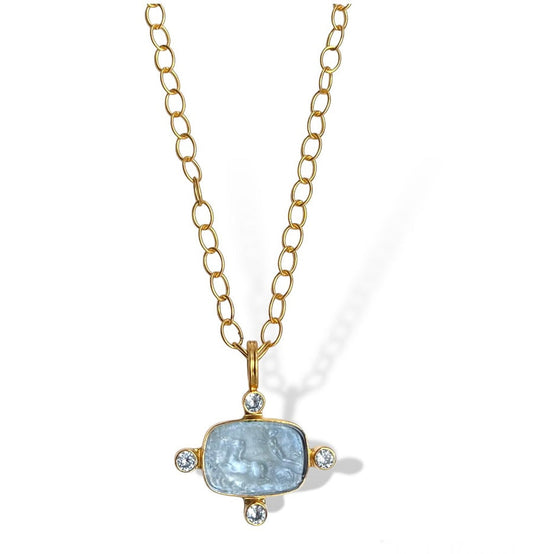 Dina Mackney Designs Necklace Set - Celestial Chariot Intaglio Necklace - Steel Blue + Topaz