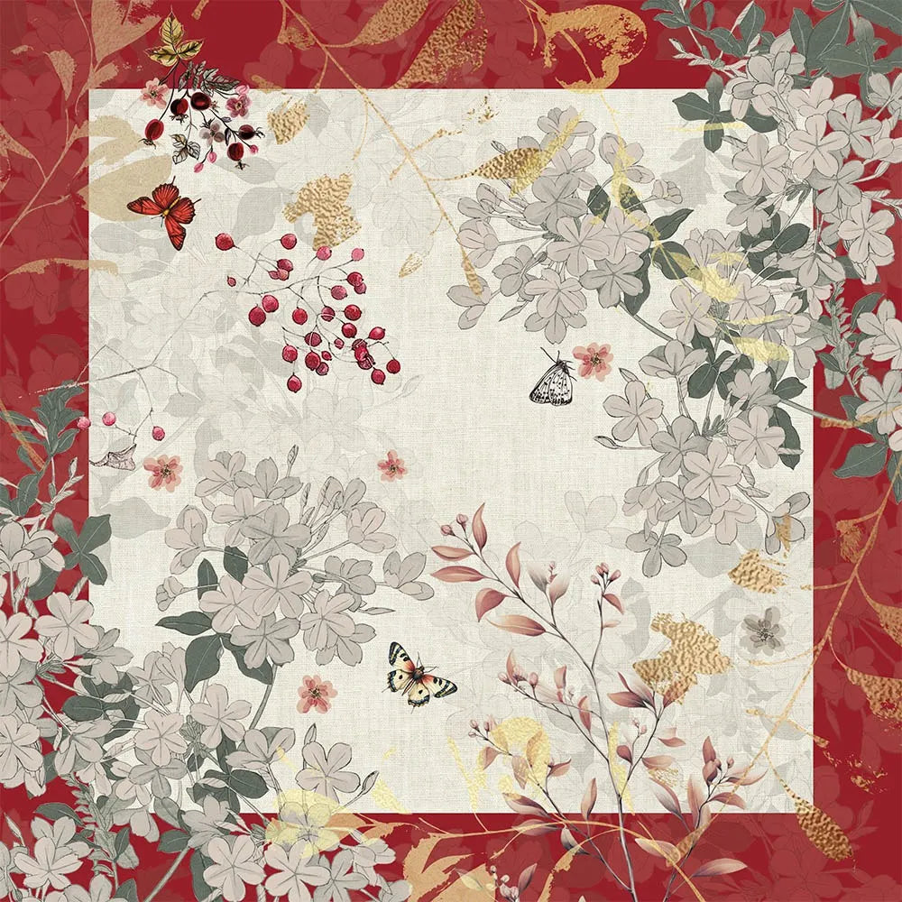 Garnier Thiebaut Vintage Flowers Cranberry Napkin, Cotton-Linen Blend Set of 4
