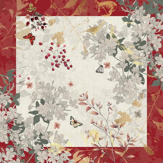 Garnier Thiebaut Vintage Flowers Cranberry Napkin, Cotton-Linen Blend Set of 4