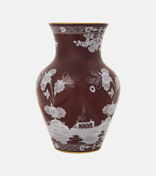 Ginori 1735 Oriente Italiano Ming Vase - Castagna (Brown w/Gold Threading)