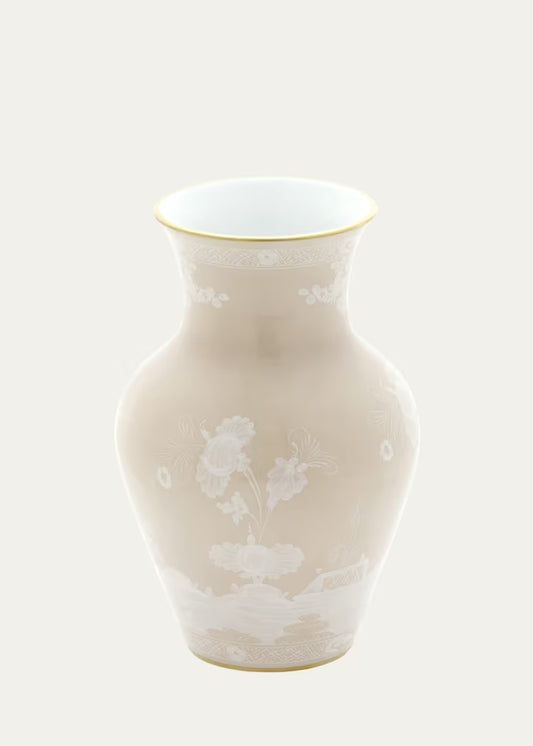 Ginori 1735 Oriente Italiano Ming Vase - Meringa (Beige w/Gold Threading)