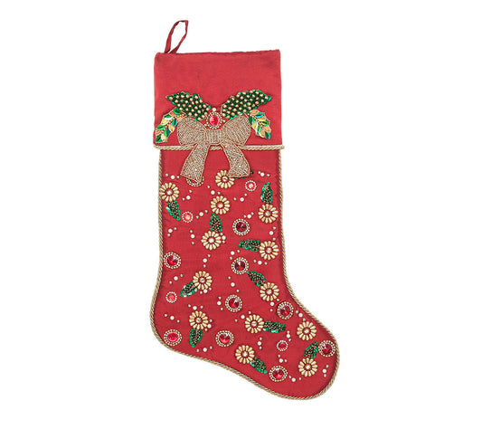 Kim Seybert Stocking: Tidings in Red, Green & Gold