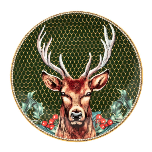 Halcyon Days Salad Antler Trellis Green & Stag 8" Coupe Plate