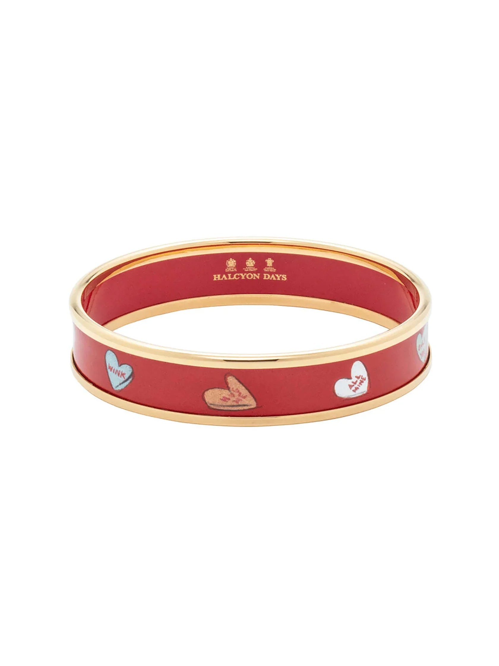Halcyon Days Love Hearts Gold Enamel Bangle Medium Tug Rice