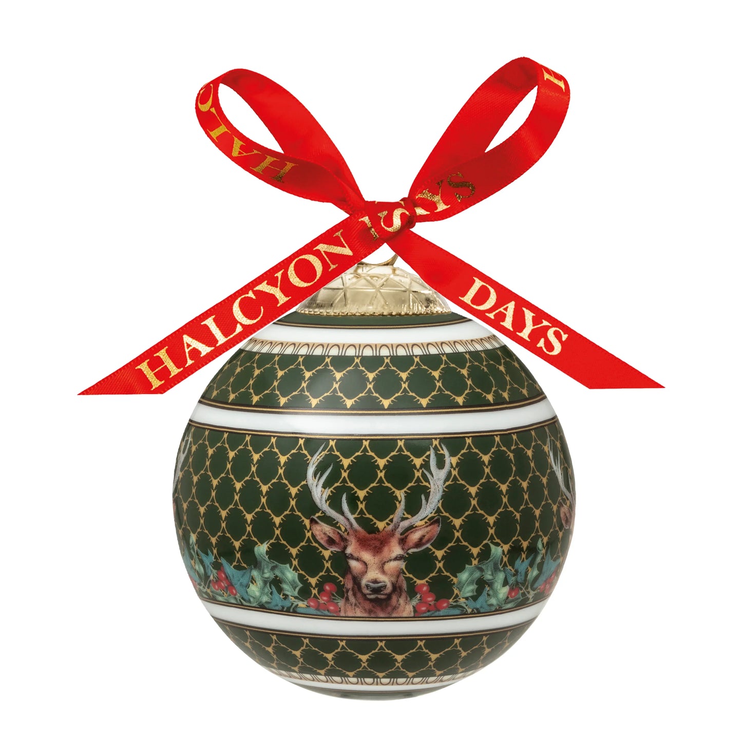 Halcyon Days Antler Trellis & Stag Green 3" Bauble