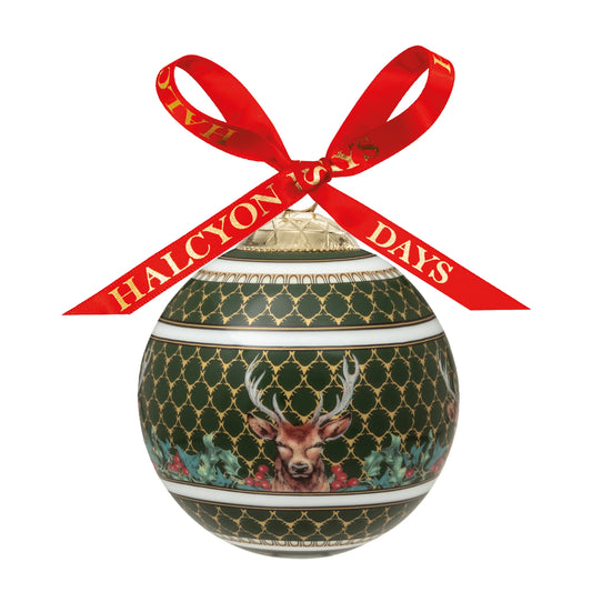 Halcyon Days Antler Trellis & Stag Green 3" Bauble