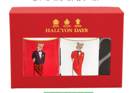 Halcyon Days Hal the Bear Red & White Mug Set of 2