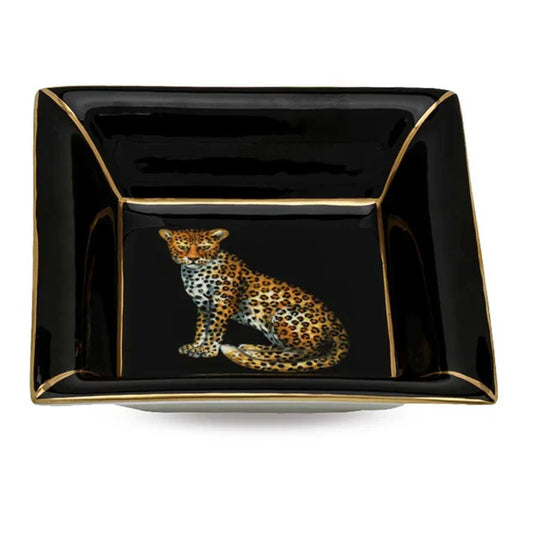 Halcyon Days Leopard Trinket Tray in Black Square