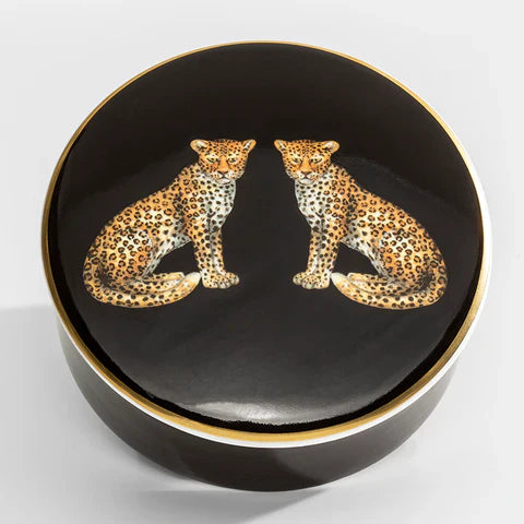 Halcyon Days Twin Leopard Trinket Box in Black
