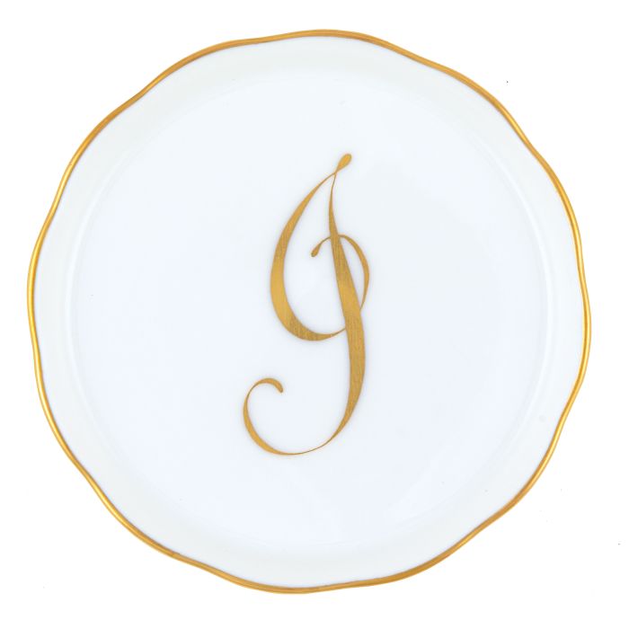 Herend "J" COASTER WITH MONOGRAM 4in D
