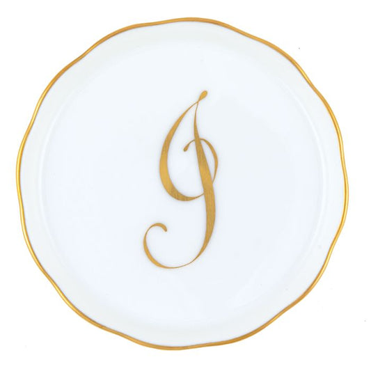 Herend "J" COASTER WITH MONOGRAM 4in D