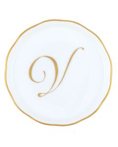 Herend "V" COASTER WITH MONOGRAM 4in D