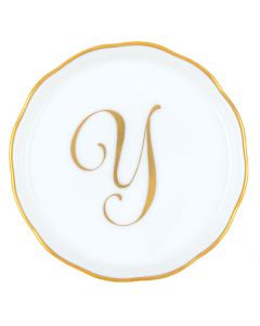 Herend "Y" COASTER WITH MONOGRAM 4in D